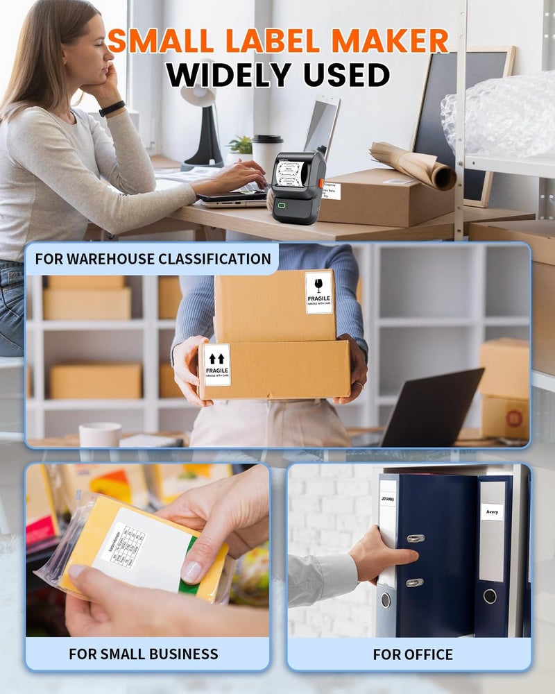 Ponek Label Maker with 3 Tapes, M100 Address Barcode Label Printer, Versatile App with 4000 Icons and 300 Templates, Bluetooth Thermal Label Maker for Small Business, Office, Home, School, Black - Image 4